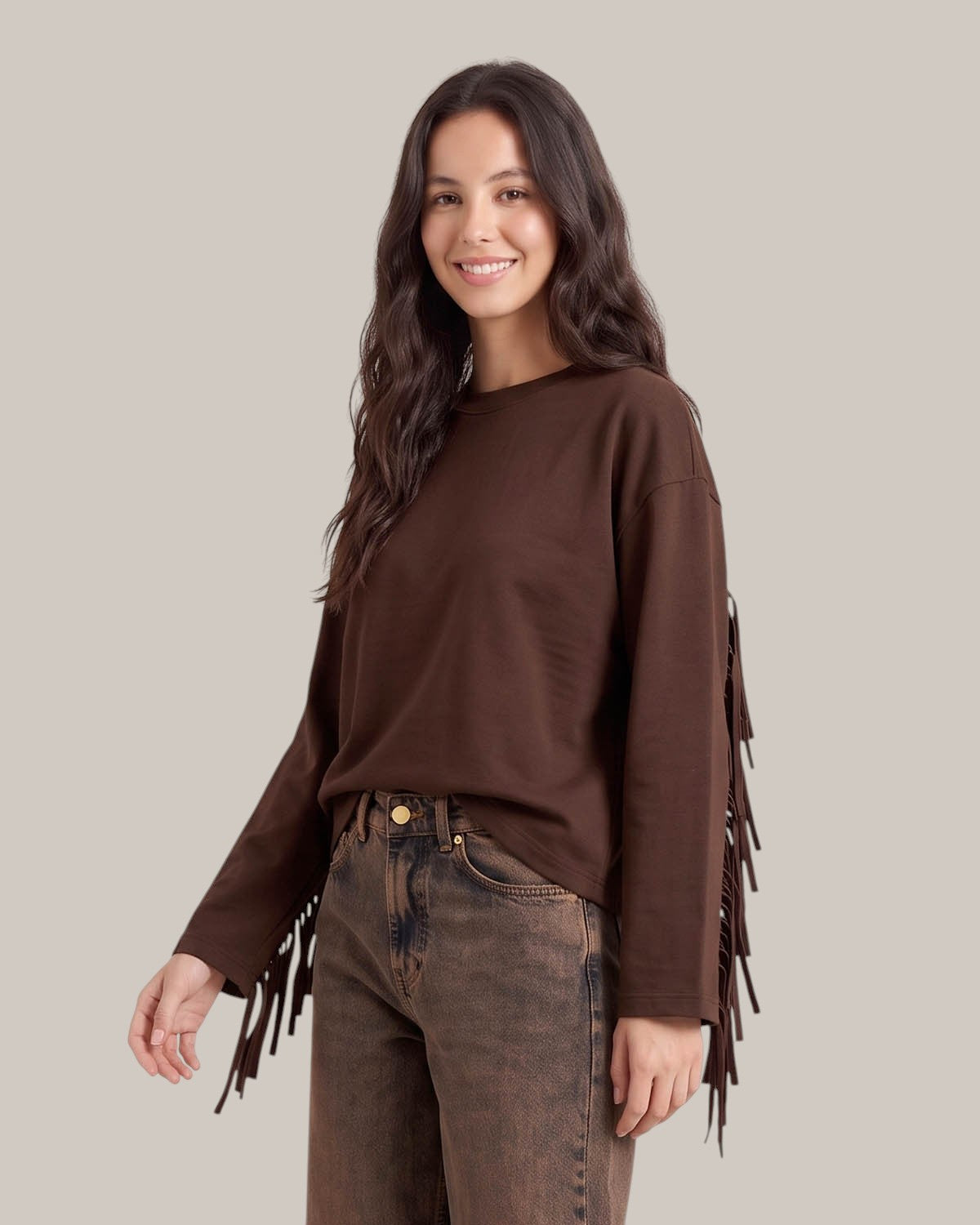 25.10 Scuba-Sweatshirt mit Fransen